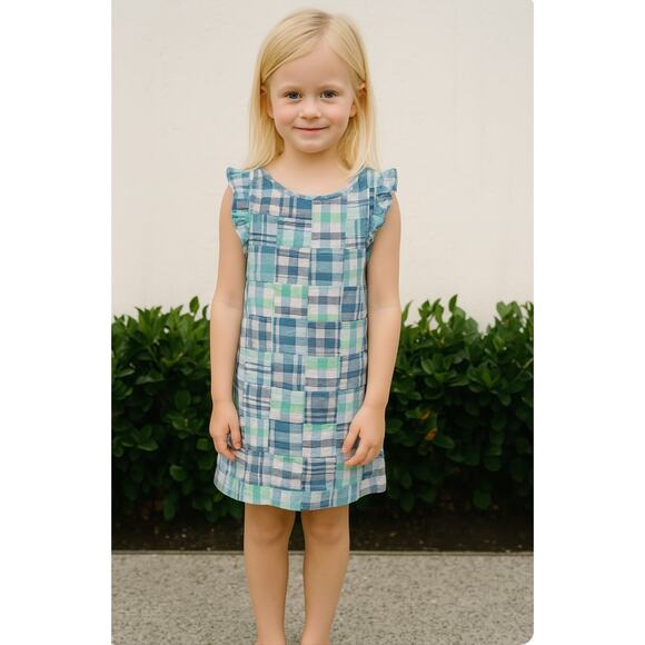 Vineyard Vines Girls Patchwork Madras Plaid Shift Dress 6 Lined Cotton Preppy - Picture 1 of 6
